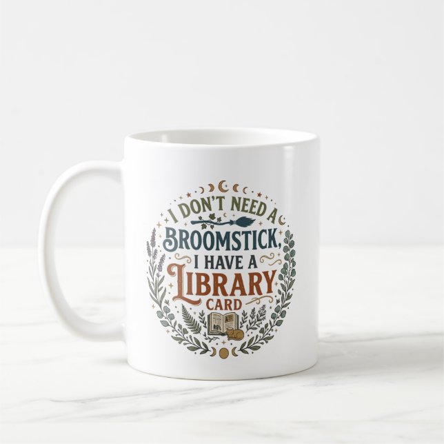 Witchy Librarian Library Card Book Lover Kaffemugg (Vänster)