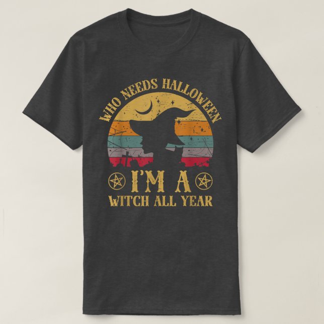 Witchy Magic Spooky Witches Broomstick T Shirt (Design framsida)