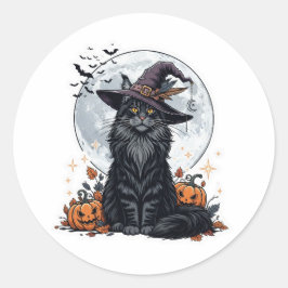 Witchy Maine Coon - Majestic Halloween Cat Runt Klistermärke