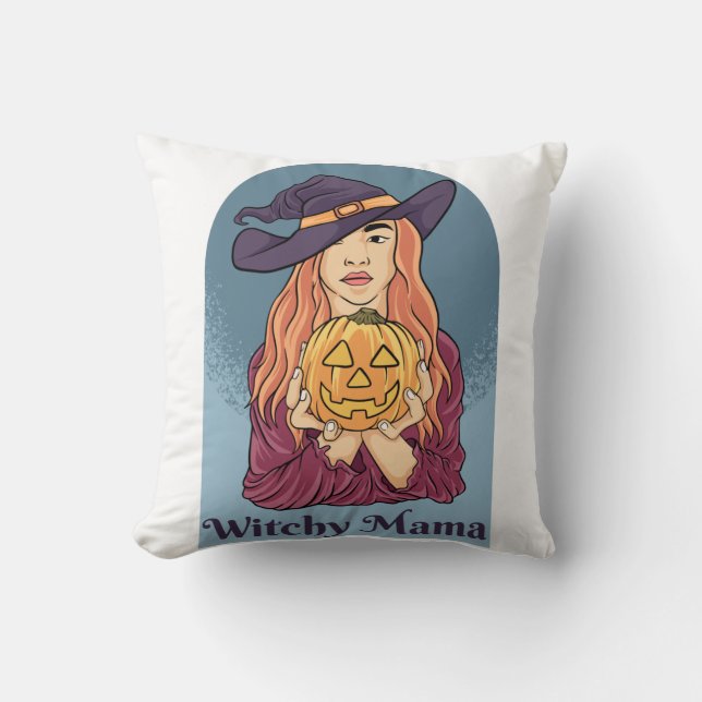 Witchy Mamma Ghost Funny Halloween Groovy Kudde (Framsida)