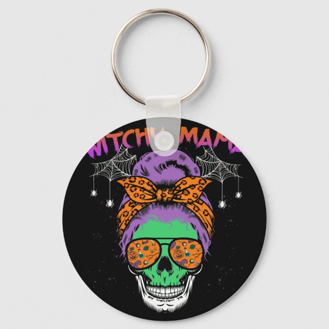 Witchy Mamma Halloween Skull Witch Mamma Nyckelring (Framsida)