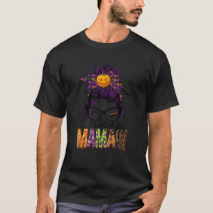 Witchy Mamma Messy Bun Hair Women Halloween Vibes T Shirt