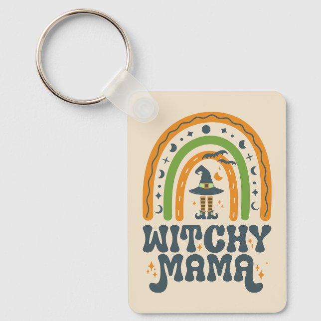 Witchy Mamma Mor Rainbow Groovy Halloween Nyckelring (Framsida)