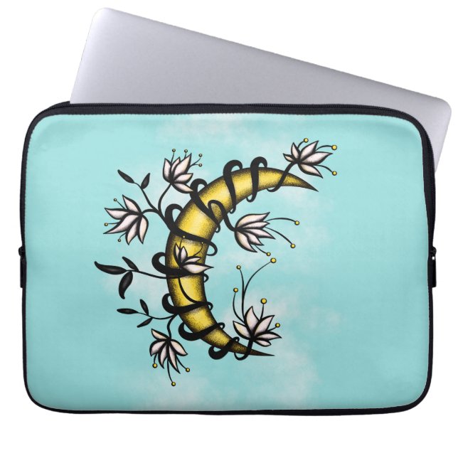 Witchy måne boho blommigt wicca laptop fodral (Framsidan)