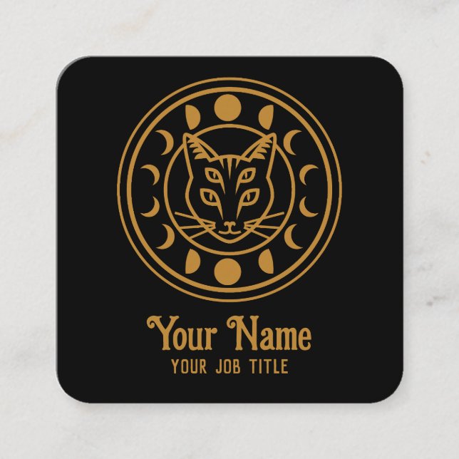 Witchy Måne Phases Cat Fyrkantigt Visitkort (Framsida)