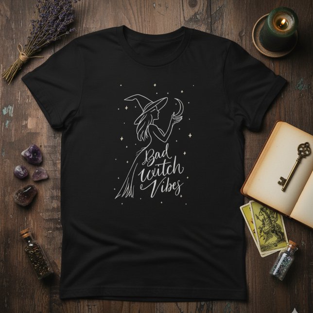 Witchy Minimal — Bad Witch Vibes Modern Line Art T Shirt (Skapare uppladdad)