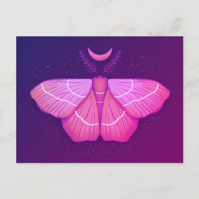 Witchy Moth - Lila Magic Butterfly Fantasy Vykort (Framsida)