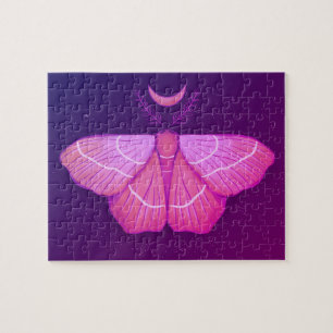 Witchy Moth Måne Lila Magic Insekt Cottagecore Pussel