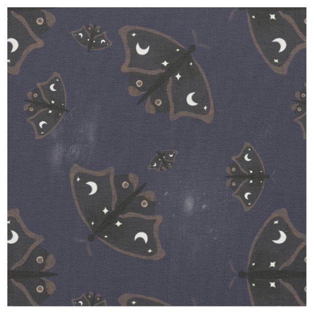 Witchy moths, cloud ans galaxy dark sky fabric tyg (Närbild)