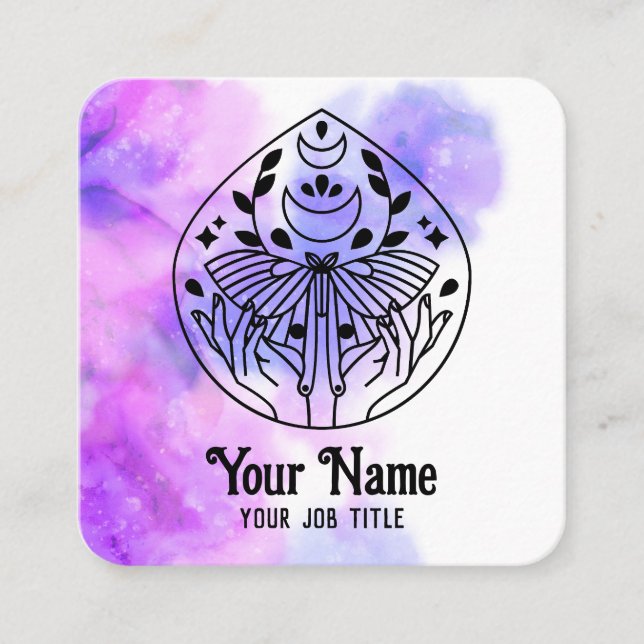 Witchy Mystic Moth Moon Spiritual Business Card Fyrkantigt Visitkort (Framsida)