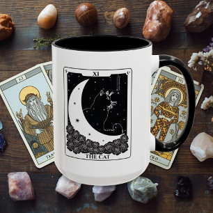 Witchy Mystical Cat Tarot Card Black and White Mug Mugg