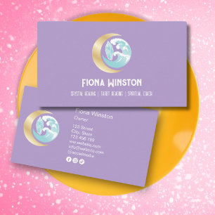 Witchy Mystical Crystal Måne Ocean Reiki Yoga Visitkort