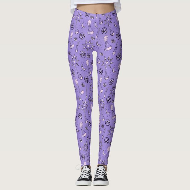 Witchy Occult Symbols Mönster - Mystical Magic Leggings (Framsida)