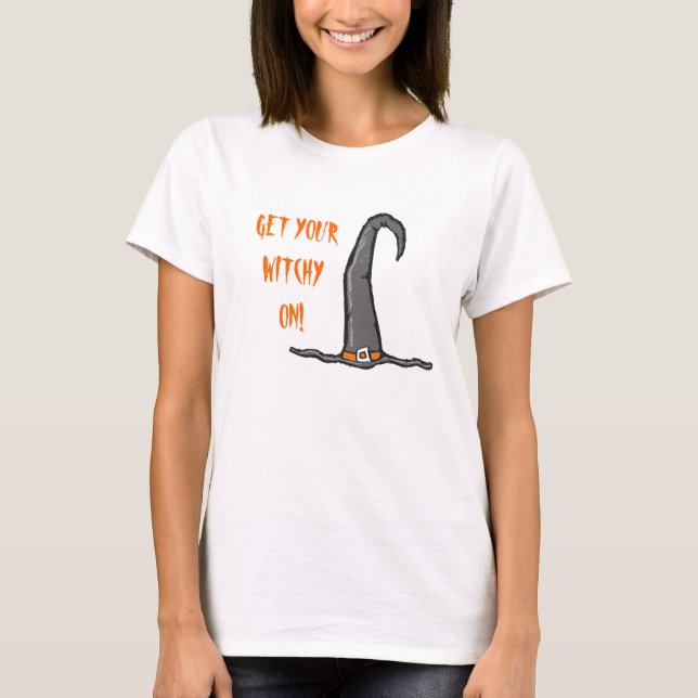 Witchy On Witch Hat Halloween T Shirt (Framsida)