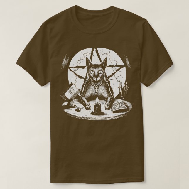 Witchy Pentagram Cat T Shirt (Design framsida)