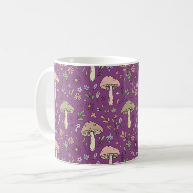 Witchy Plum Purple Fungi Seamless Pattern Gift Kaffemugg (Framsida vänster)