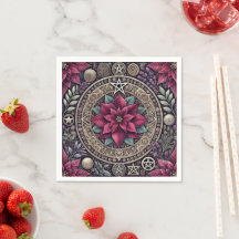 Witchy Poinsettia Mandala Blommigt Découpage Napki