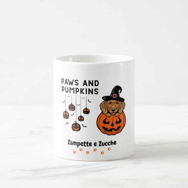 Witchy Puppy i Pumpkin Bilingual Halloween Kaffemugg (Center)