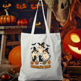 Witchy Retro Ghost Cats Personlig Halloween Tygkasse