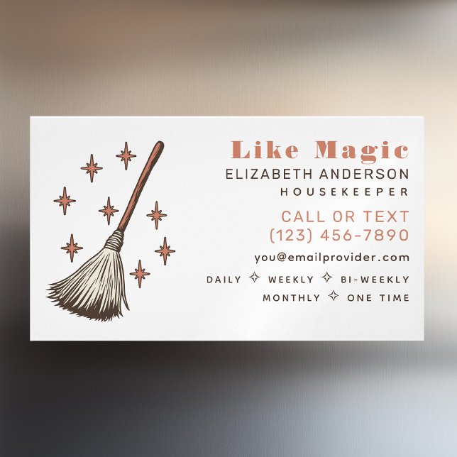 Witchy Retro Professionell Städning House Keeping Magnetiska Visitkort (Skapare uppladdad)