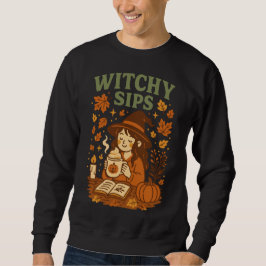 Witchy Sips Halloween T-Shirt | Mysiga kaffekaffe Lång Ärmad Tröja