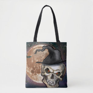 Witchy Skull Hat Tote Bag Tygkasse
