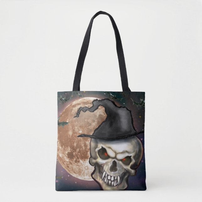 Witchy Skull Hat Tote Bag Tygkasse (Framsida)