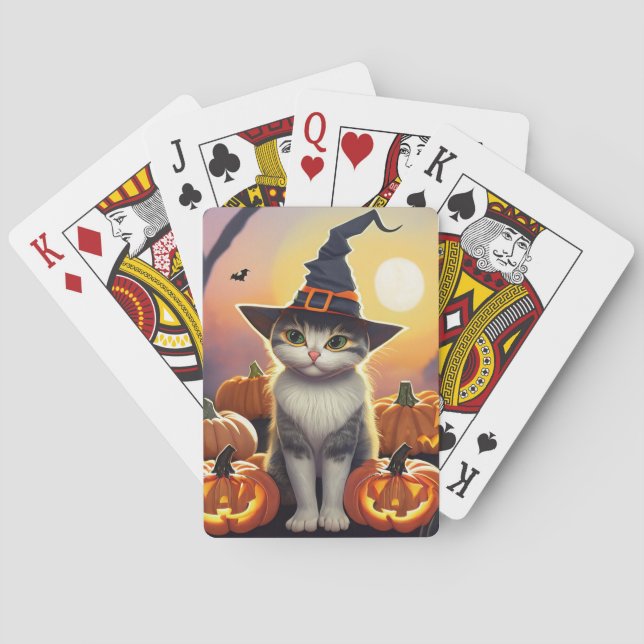 Witchy söt Halloween Cat Casinokort (Baksidan)