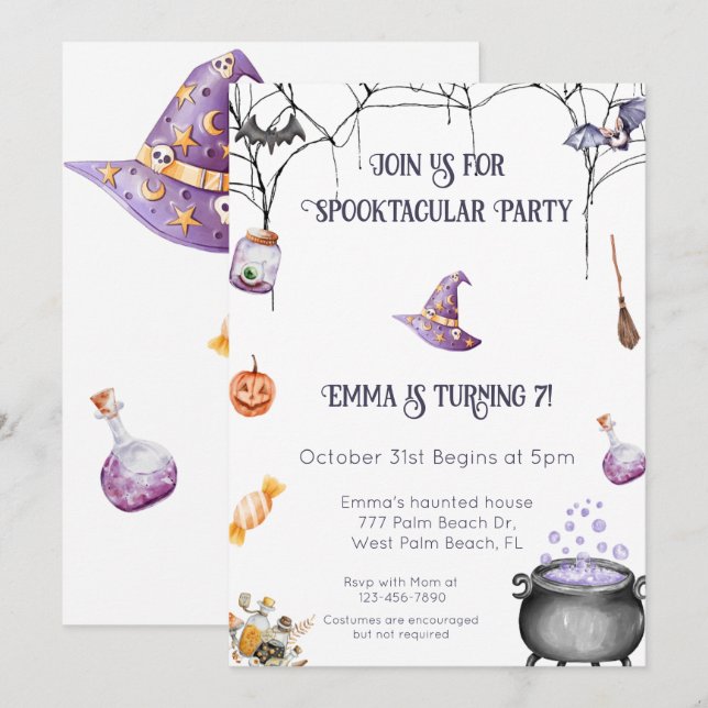 Witchy Spooktacular Halloween Birthday-inbjudan Inbjudningar (Fram/baksida)