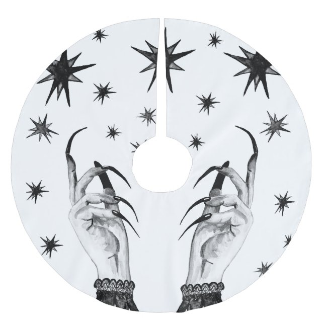 Witchy Stars: Halloween Nattbakgrund Julgransmatta Borstad Polyester (Framsidan)