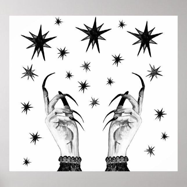 Witchy Stars: Halloween Nattbakgrund Poster (Framsidan)