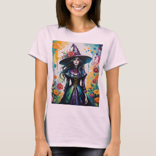 Witchy Surreal Blommigt Halloween Witch T Shirt