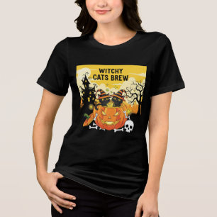 Witchy Svarta katter i Pumpkin Cauldron Halloween T Shirt