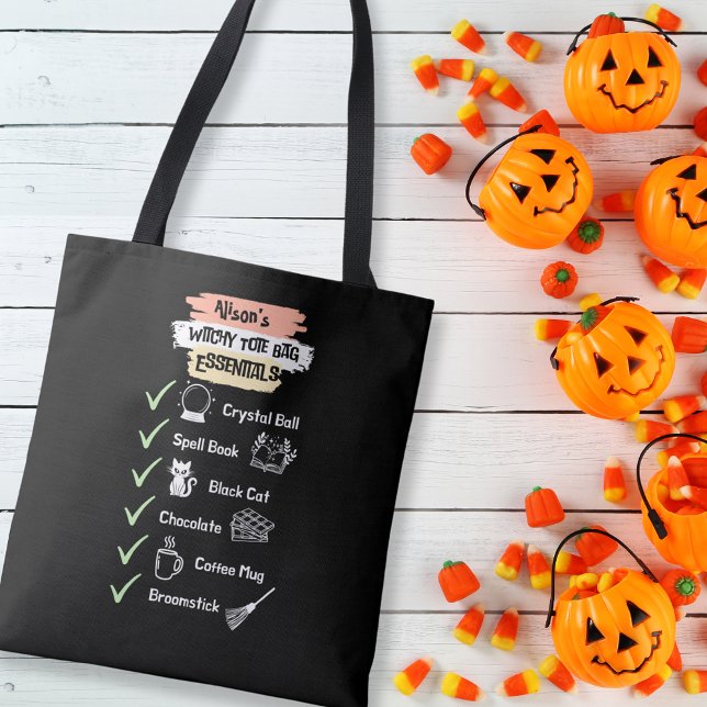 Witchy Tote Bag Essentials | Magic Witchcraft Tygkasse (Witchy Tote Bag Essentials Quote Halloween Tote Bag)
