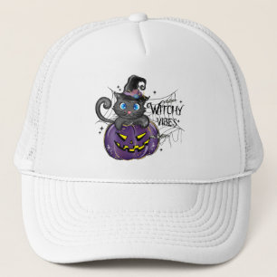 Witchy Vibes - Black Cat on Lila Jack-O-Lantern Keps