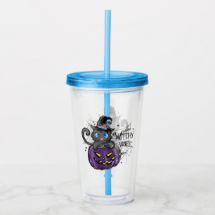 Witchy Vibes - Black Cat on Lila Jack-O-Lantern Take Away Mugg