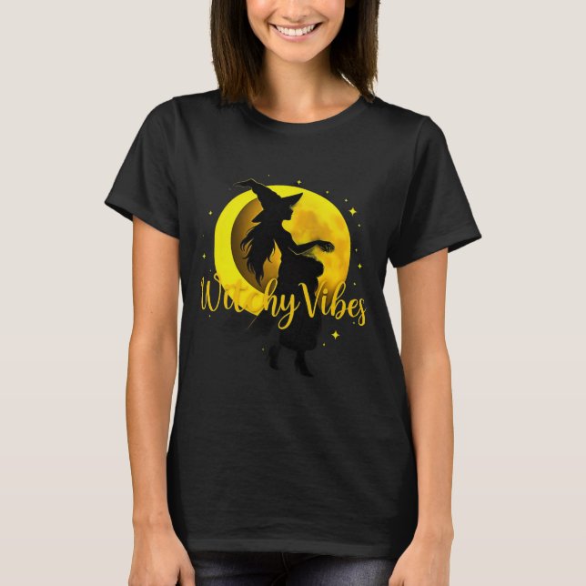 Witchy Vibes Halloween - Måne Magic T Shirt (Framsida)