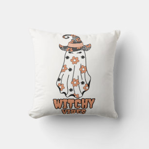"Witchy Vibes" Halloween Witch Ghost Orange Kudde