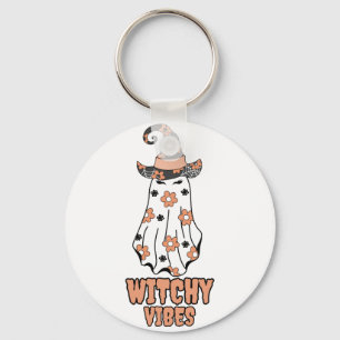 "Witchy Vibes" Halloween Witch Ghost Orange Nyckelring