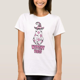 "Witchy Vibes" Halloween Witch Ghost Rosa T Shirt