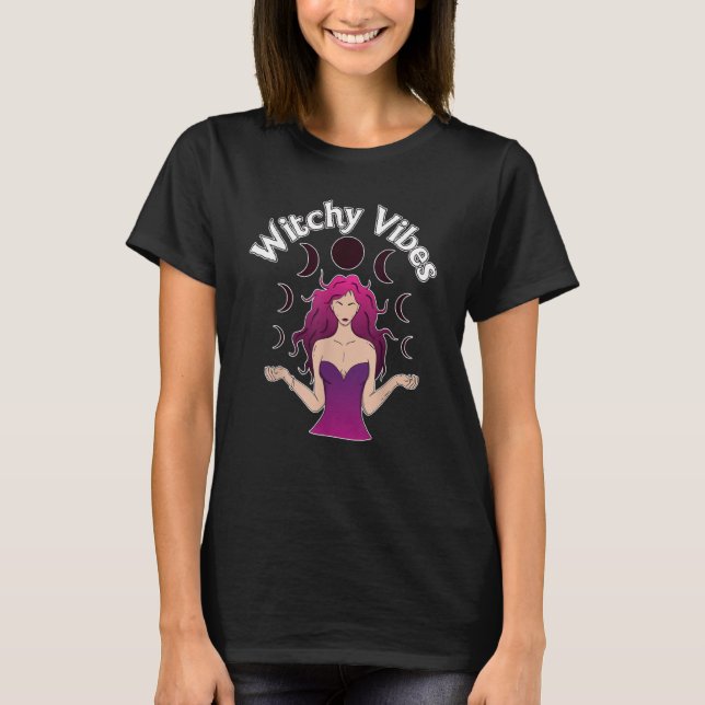 Witchy Vibes Inspirational Manifestation Crystals  T Shirt (Framsida)