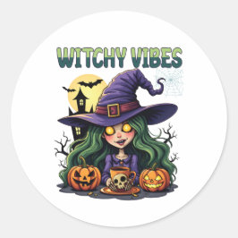 Witchy Vibes med Pumpkins and Potion Runt Klistermärke