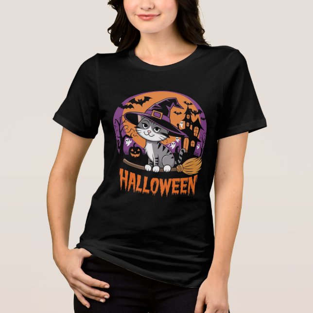 Witchy Whiskers: Halloween Magic T Shirt (Framsida)