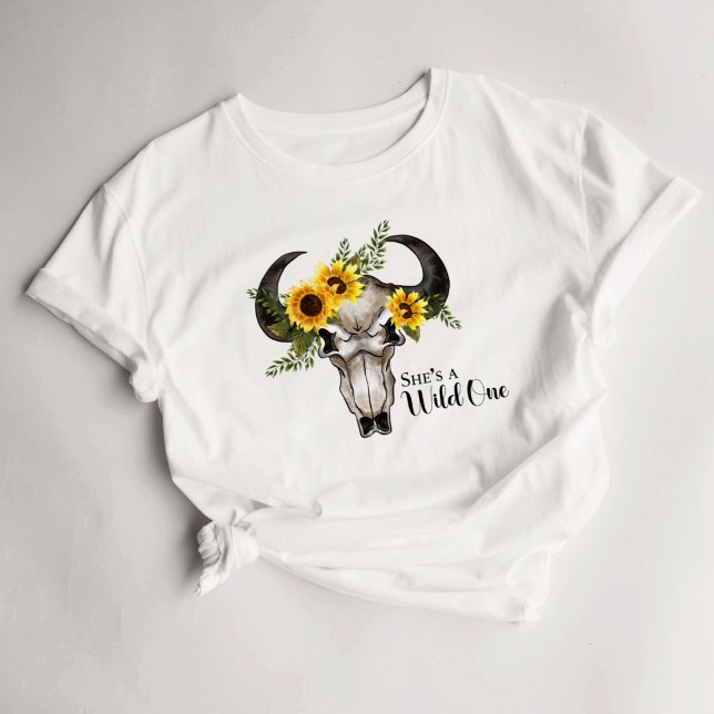 Witchy Wicca Pagan Flower Skull Horns T-Shirt (Skapare uppladdad)