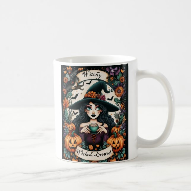 Witchy, Wicked, Breved Attractive Halloween Witch Kaffemugg (Höger)