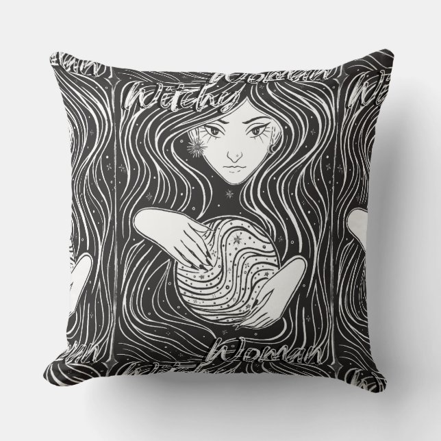 Witchy Woman Artistic Black and White Dekorativ ku Kudde (Framsida)