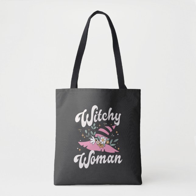 Witchy Woman Funny Rosa Witch Halloween Tygkasse (Framsida)