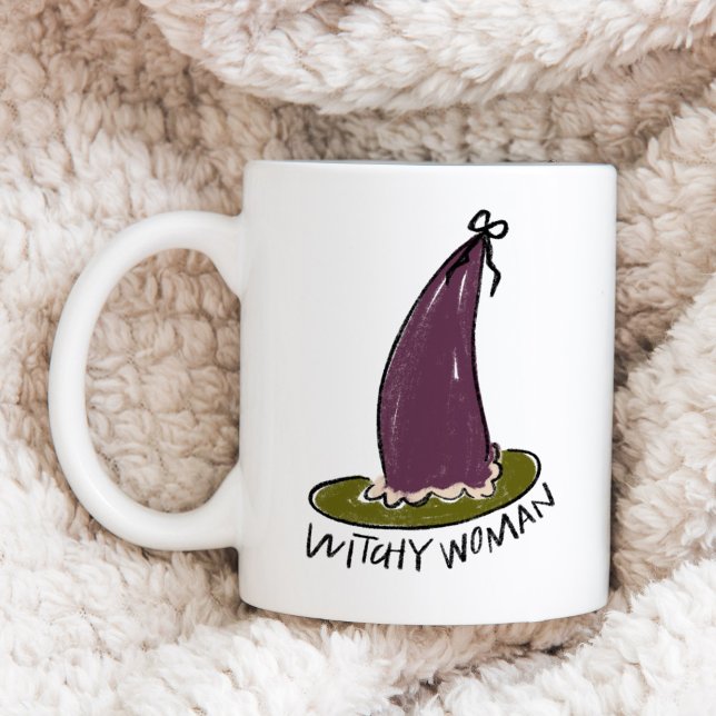 Witchy Woman Illustrated Lila Witch Hat Kaffemugg (Witchy Woman Illustrated Purple Witch Hat Coffee Mug)