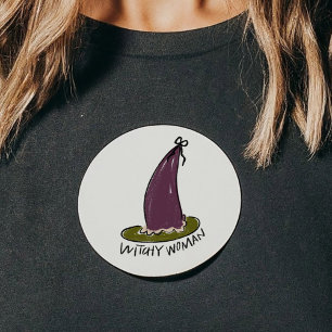Witchy Woman Illustrated Lila Witch Hat Runt Klistermärke