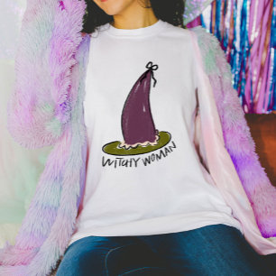Witchy Woman Lila & Grönt Witches Hat Halloween T Shirt